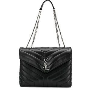 Yves Saint Laurent YSL Black Lou Lou Medium Quilted Leather Shoulder Bag